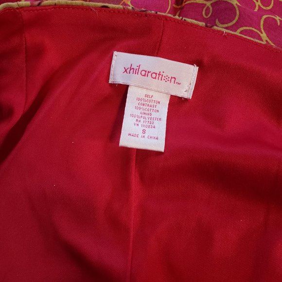 Xhilaration skirt size small red gold green blue floral stripe side zipper lined - Picture 3 of 5